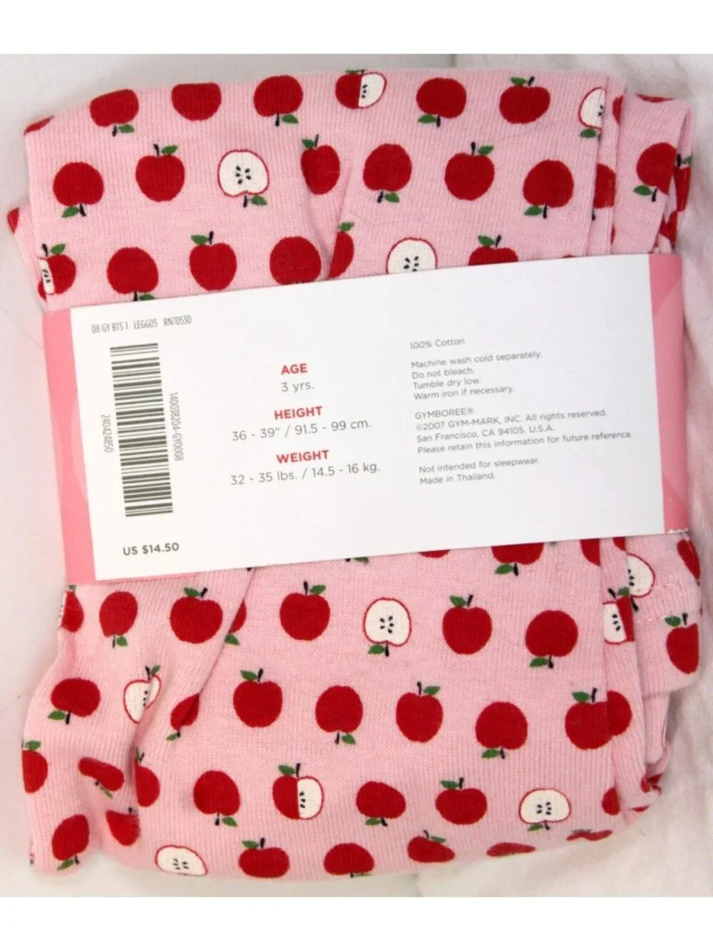 2008 Gymboree Prep School Leggings Sz 2T Apple Print Pink Lettuce Edging